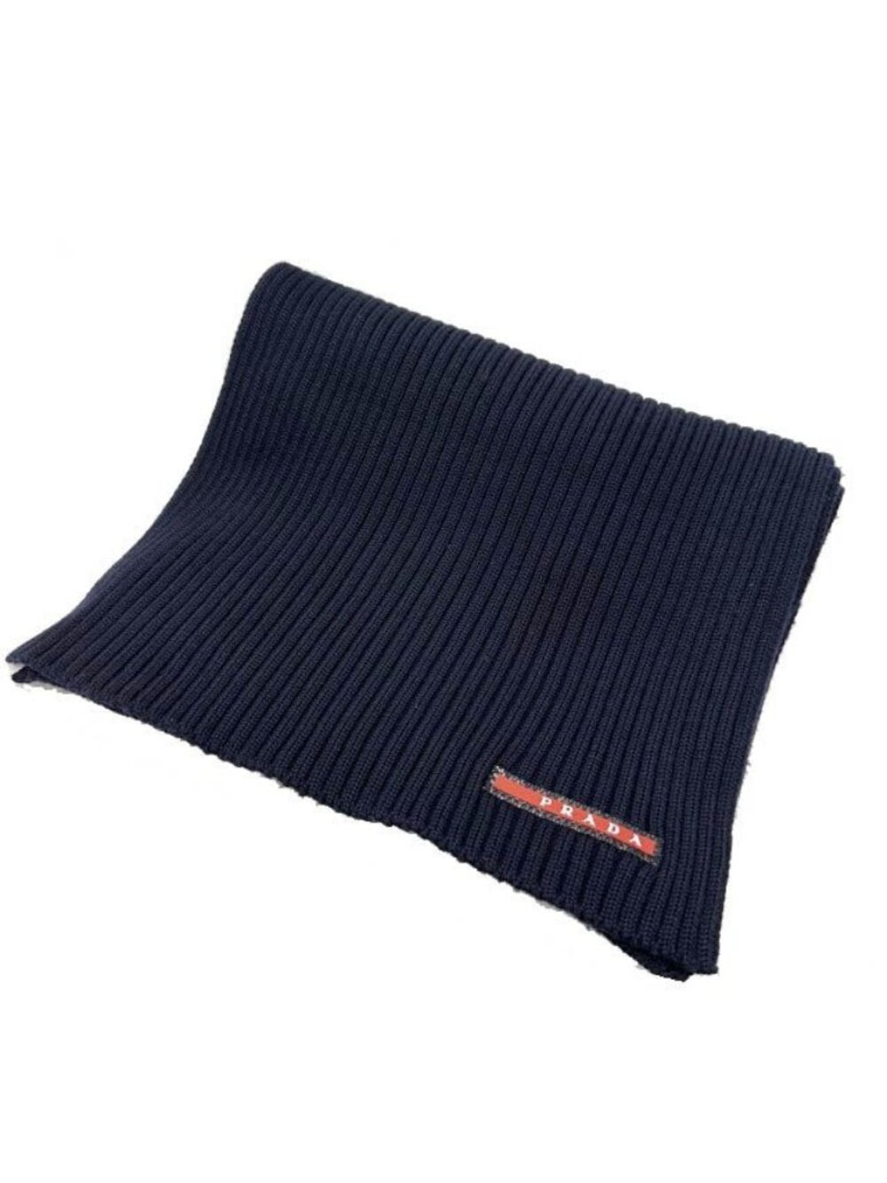Prada Sports Rubber Logo Rib Scarf Shawl Navy